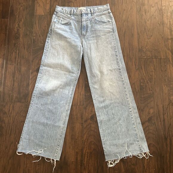 Slvrlake Grace Double Yoke Jeans Let It Ride Raw Hem Crop 31 Wide Leg - Picture 1 of 12
